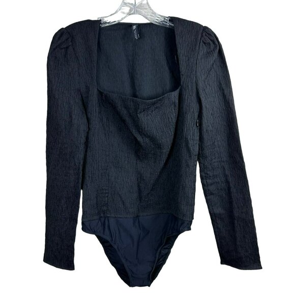 Zara Black Textured Bodysuit Top Square NecK Soft Small Size Large - Picture 4 of 15
